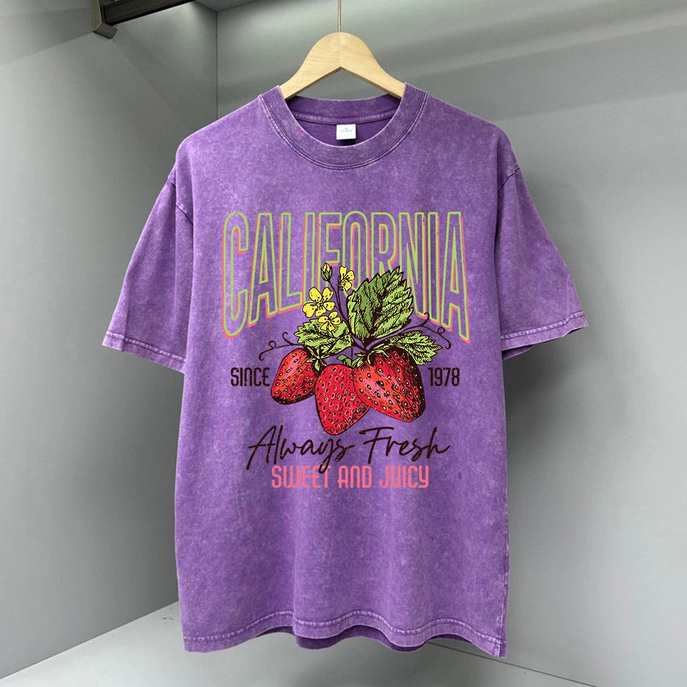 California Strawberry Fruit Herren T-Shirts Vintage Atmungsaktive Tops Hochwertiges Casual T-Shirt