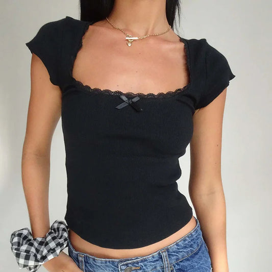 Summer Square Neck Short Sleeve Milkmaid Crop Top