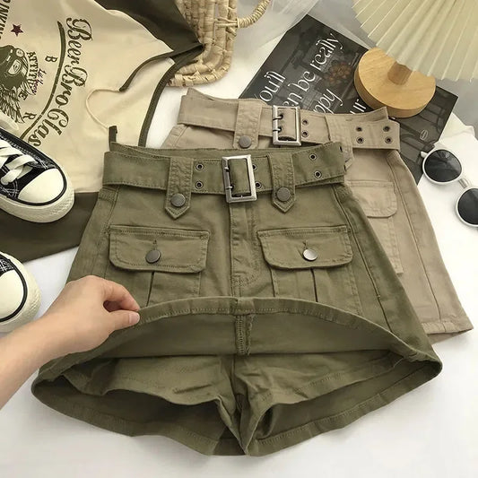 Lucyever High Waist Mini Skirt with Belt Short Culotte Skirt