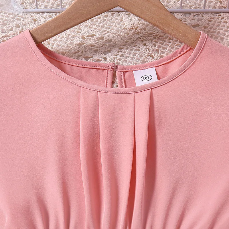 Sommer Kinder Mode Rosa Kurzarm Hohe Taille A-linie Prinzessin Kleid