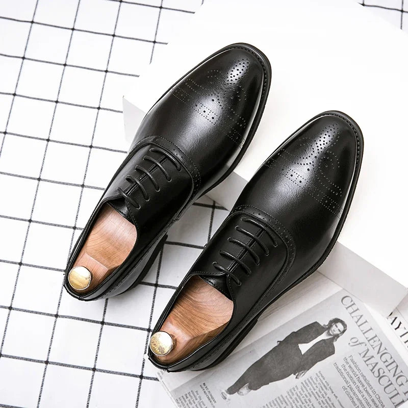 Men Brown Black Business Lace-up Pu Office  Brogue Shoes