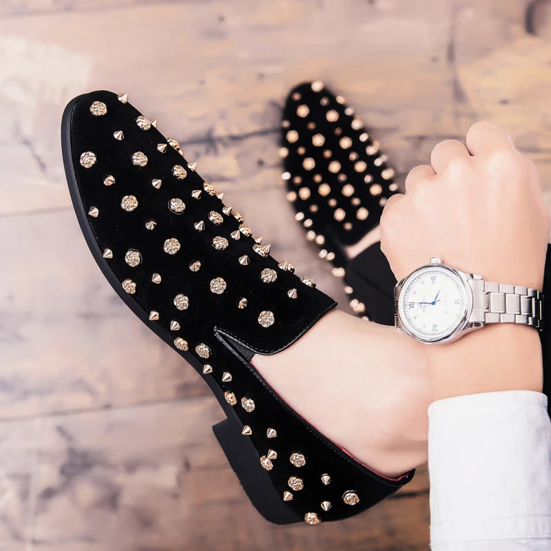 New Fashion Black Top and Metal Toe Velvet Dress Shoes