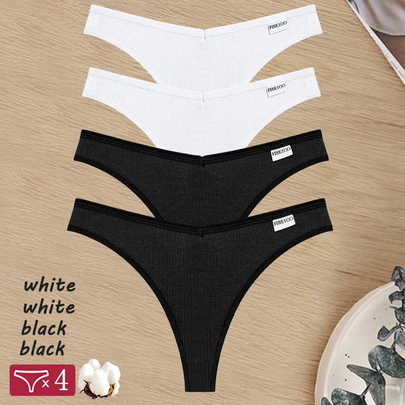 Damen String Tanga aus Baumwolle mit V-Taille und G-String, einfarbig, gestreift