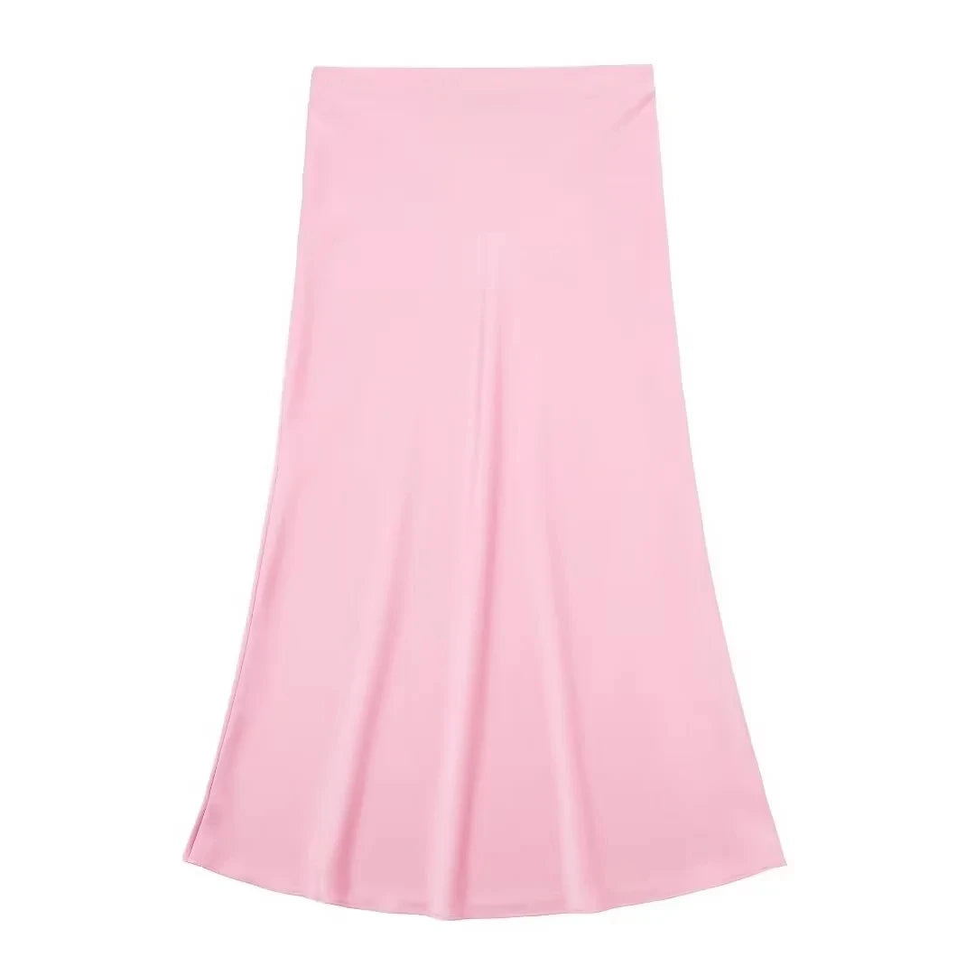 TRAFZA Eleganter, langer Rock aus einfarbigem Satin für Damen