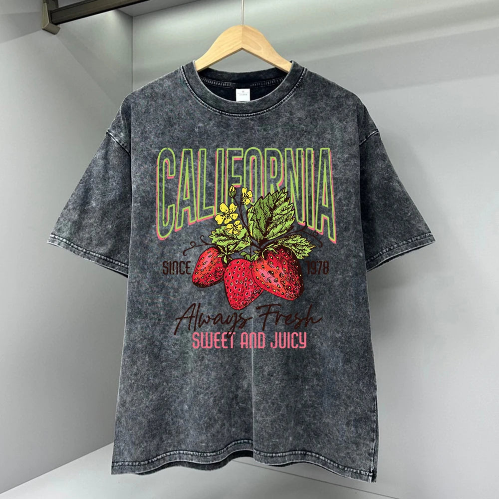 California Strawberry Fruit Herren T-Shirts Vintage Atmungsaktive Tops Hochwertiges Casual T-Shirt
