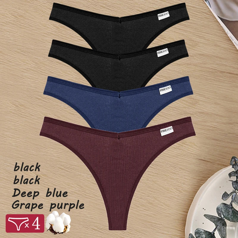 Damen String Tanga aus Baumwolle mit V-Taille und G-String, einfarbig, gestreift