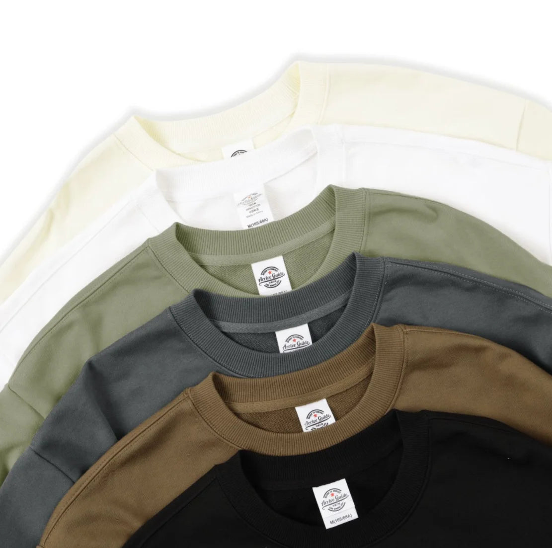 350g 100% Men Cotton Crew Neck Sweatshirts Solid Beige