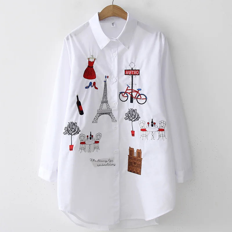 New Blouse Long Sleeve Cotton Blouse Embroidery Blouse Shirts