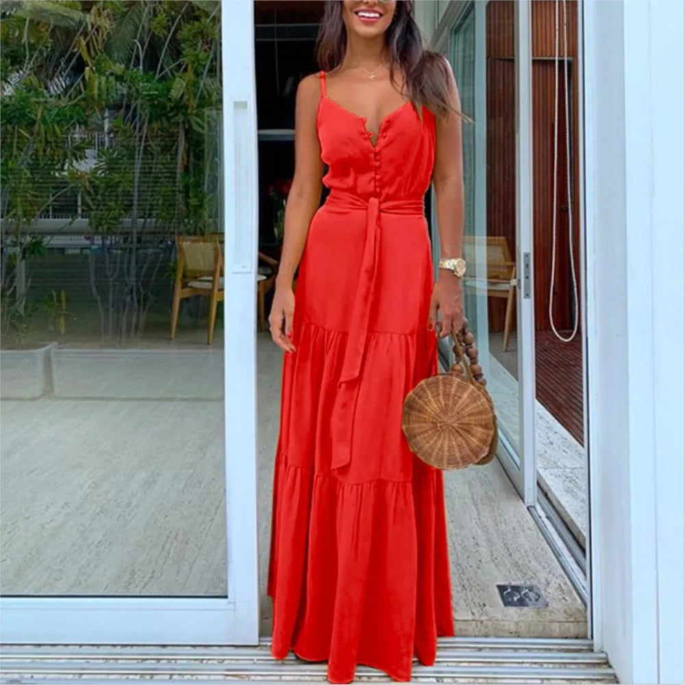 Women Summer Button With Belt White Dresses