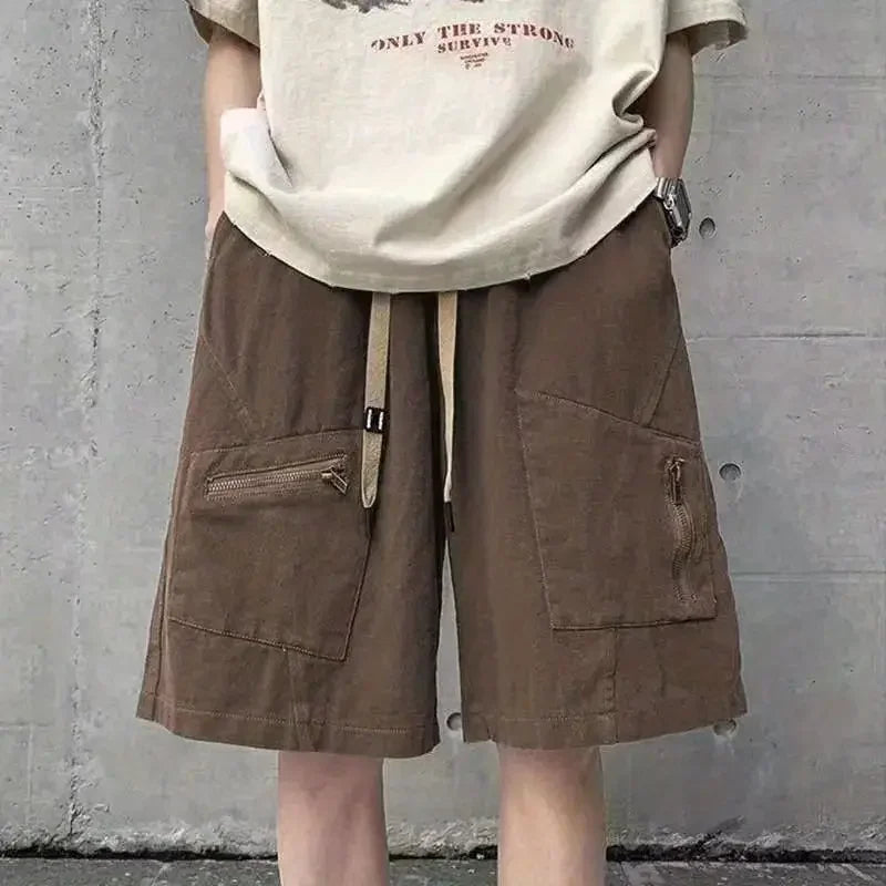 Korean style multi pocket cargo shorts