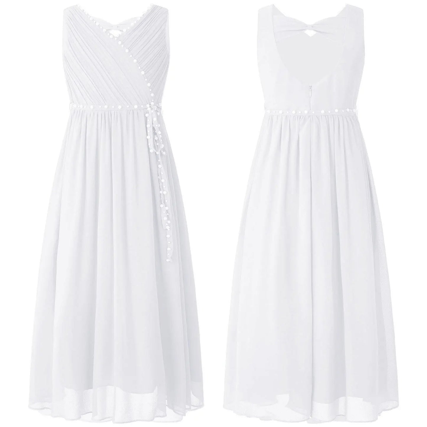 Girls Elegant Beaded Chiffon Party Summer Dress