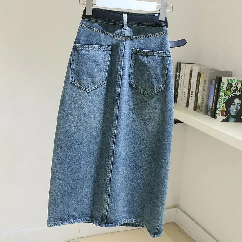 Hohe Taille Vintage Midi Lange Denim Skit
