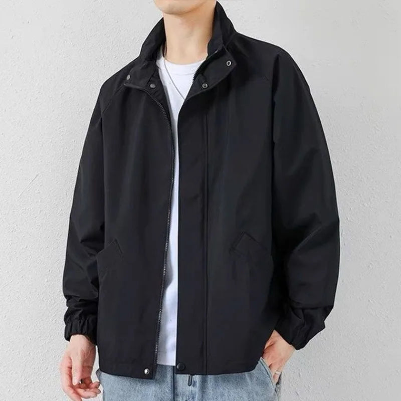 Schwarze Langarm-Jacke mit Kragen für den Herbst für Herren