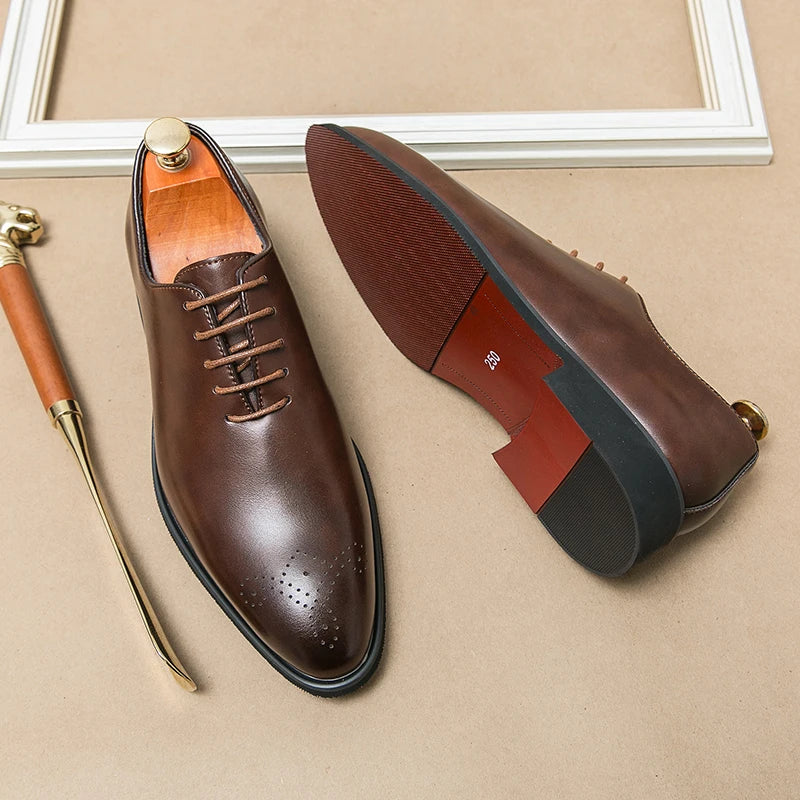 Men Brown Black Business Lace-up Pu Office  Brogue Shoes