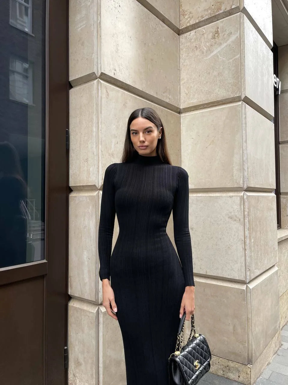 Women Elegant Long Sleeve Knitted Maxi Dress