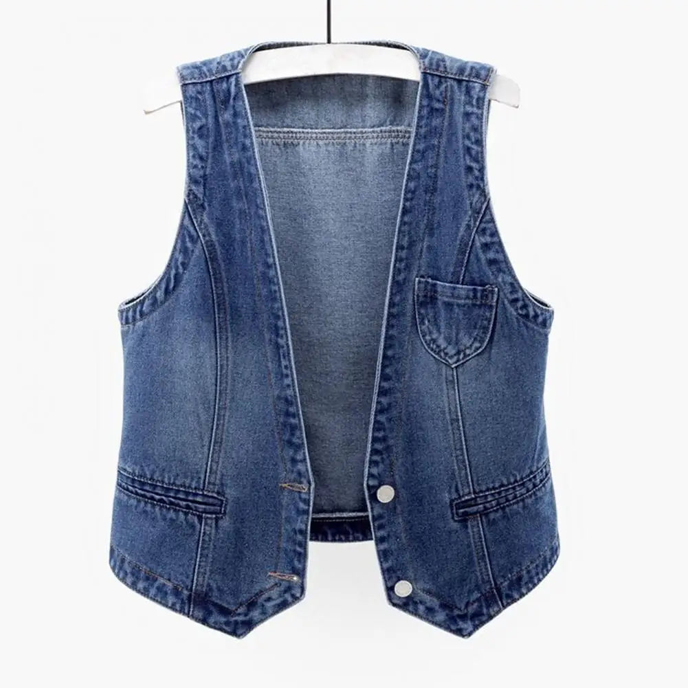 Women Long-sleeved Vintage Denim Vest