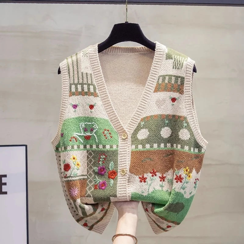 New V-neck Knitted Cardigan Vest