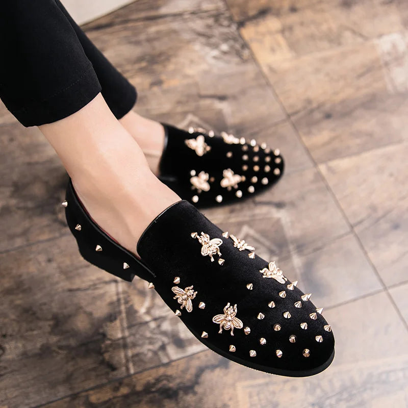 New Fashion Black Top and Metal Toe Velvet Dress Shoes