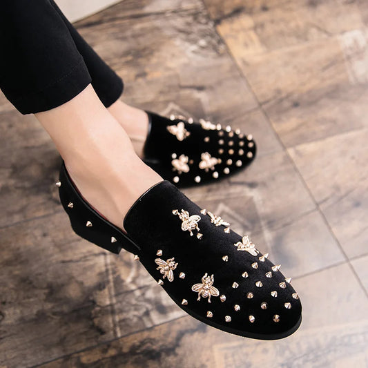 New Fashion Black Top and Metal Toe Velvet Dress Shoes