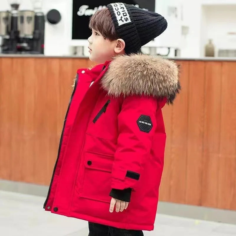 Children's new big hair collar boy cotton jacket