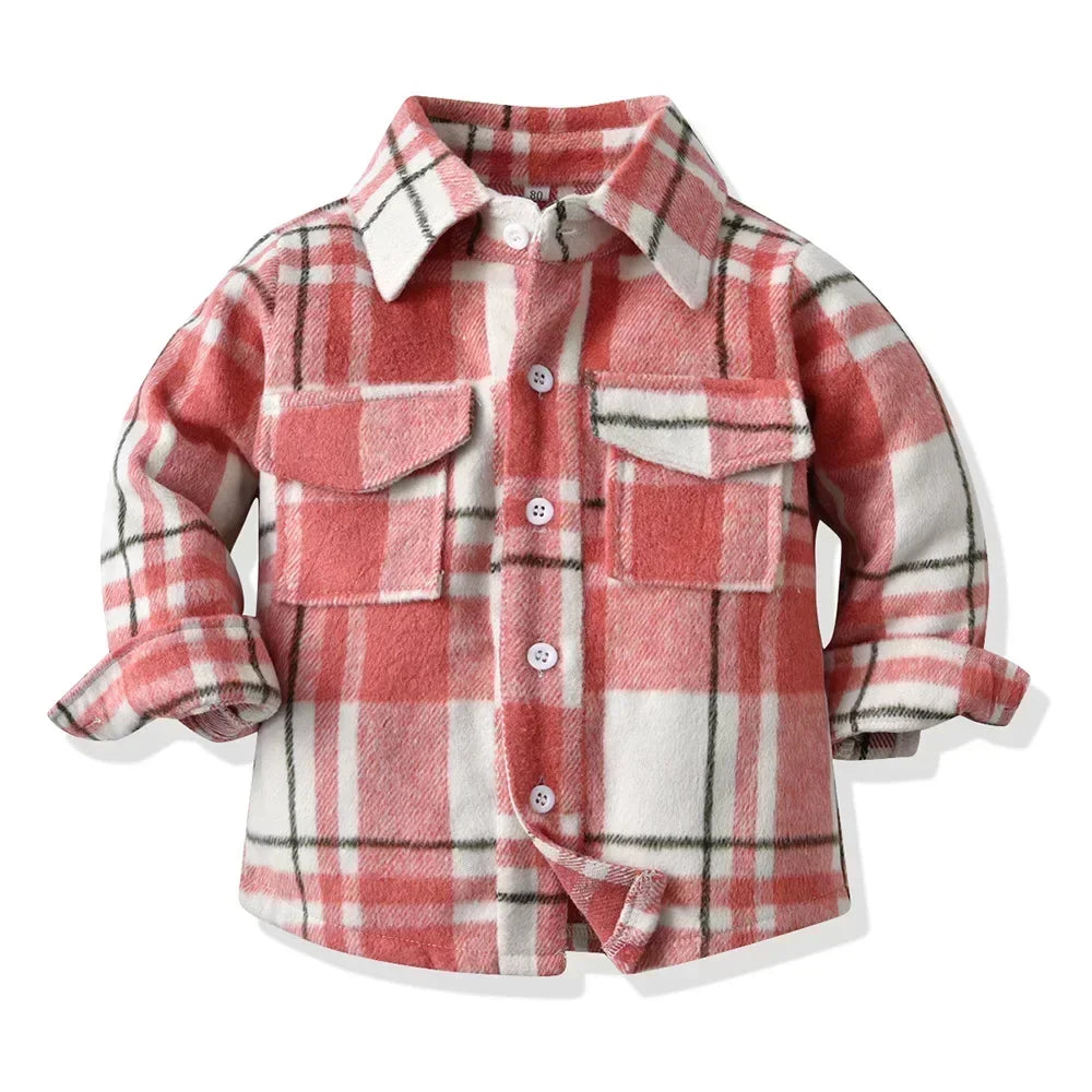 Children's Autumn Plaid Long Sleeved Shirt