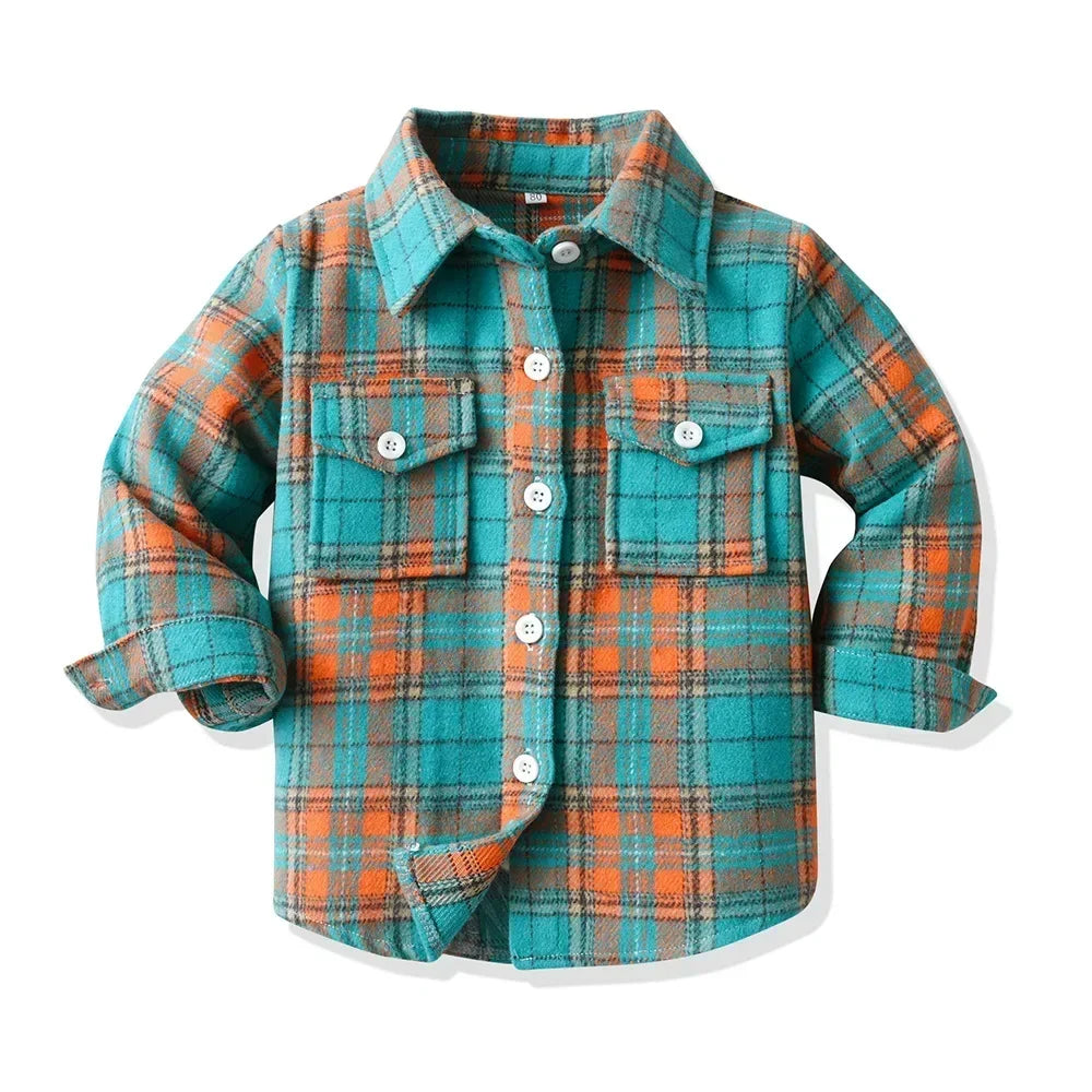 Children's Autumn Plaid Long Sleeved Shirt