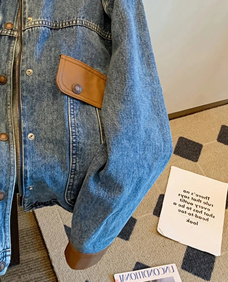 New Blue Vintage Patchwork Denim Jacket