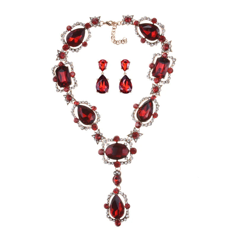 Women Purple Red Green Clear Big Glass Crystal Pendants Necklace