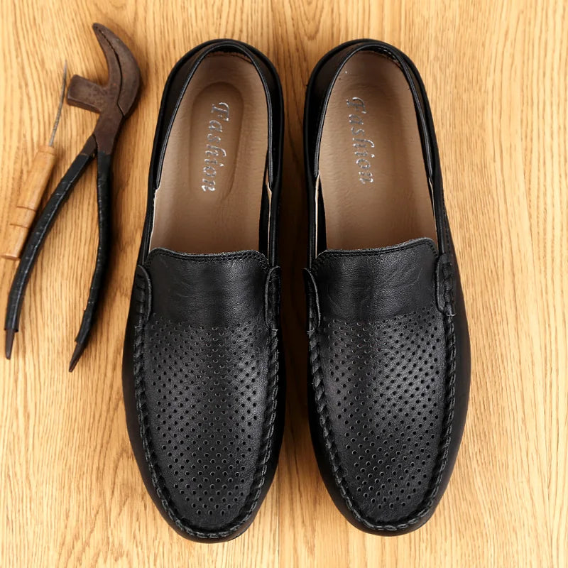 Men Casual Leather Moccasins Breathable Slip on Boat Shoes