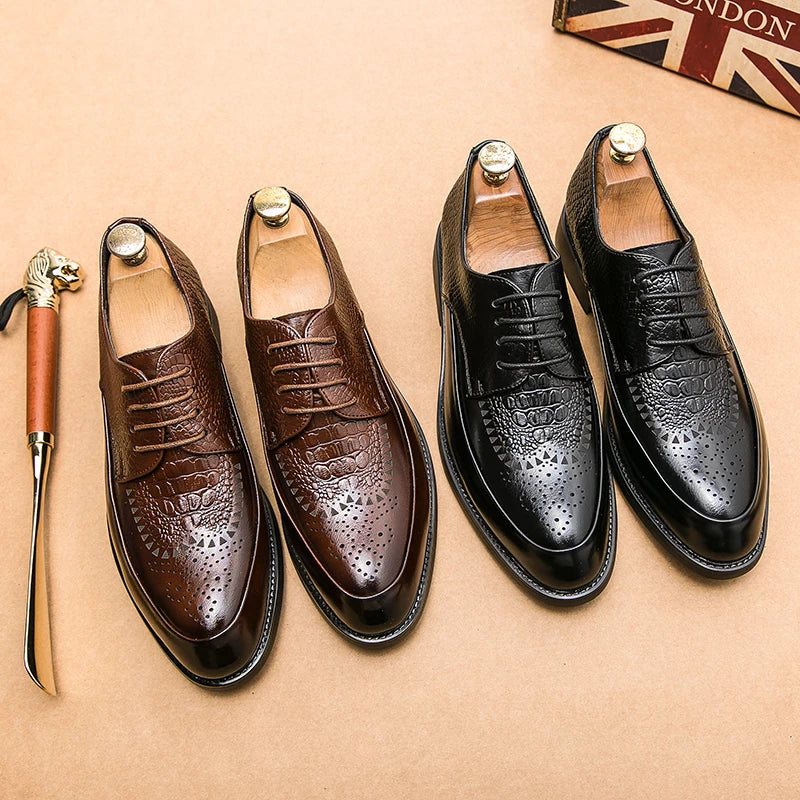 Men Casual Brock Oxford Retro Crocodile Leather Shoes