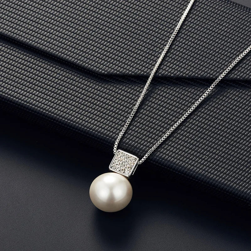 2 PCS Imitation Pearl Pendant Women Necklace Earring Stud Set