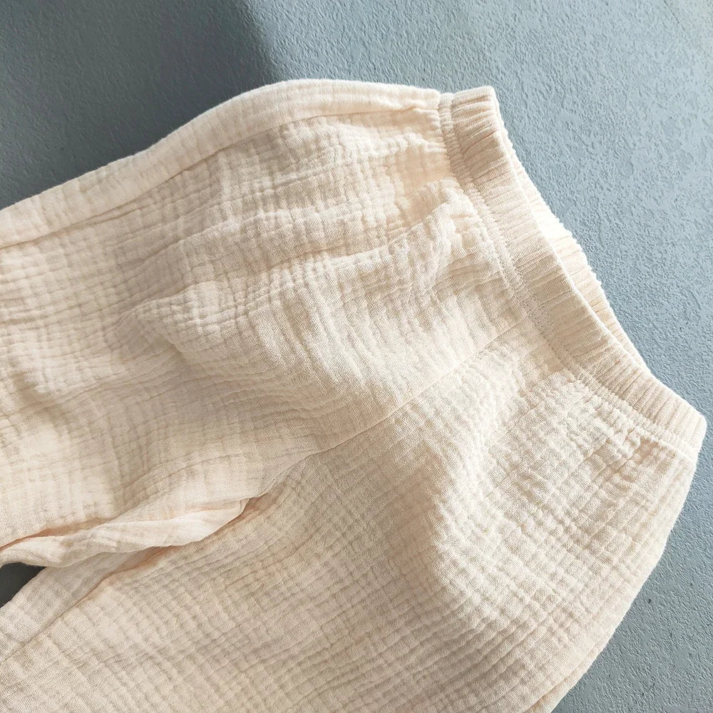 Summer Boys Cotton Linen Solid Color Loose Pleated Pant