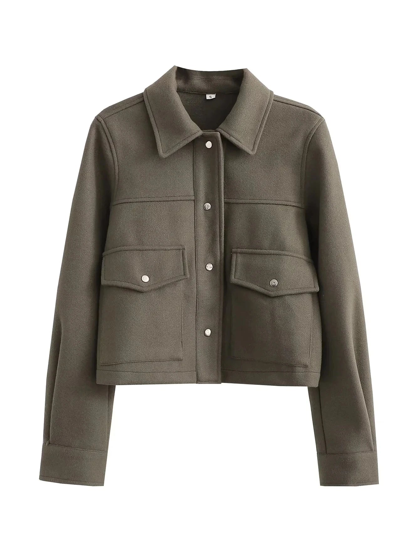 Womens Autumn Fashion Solid Front Pockets Button Long Sleeve Jacket