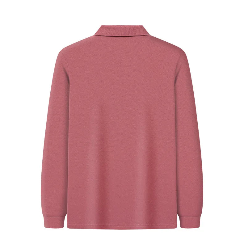 Besticktes Langarm-Poloshirt für Herren in Volltonfarbe