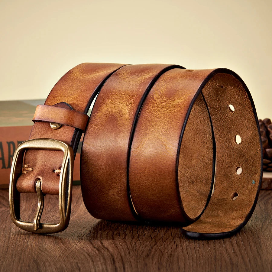 3.8CM Real Genuine Thick Leather Belt