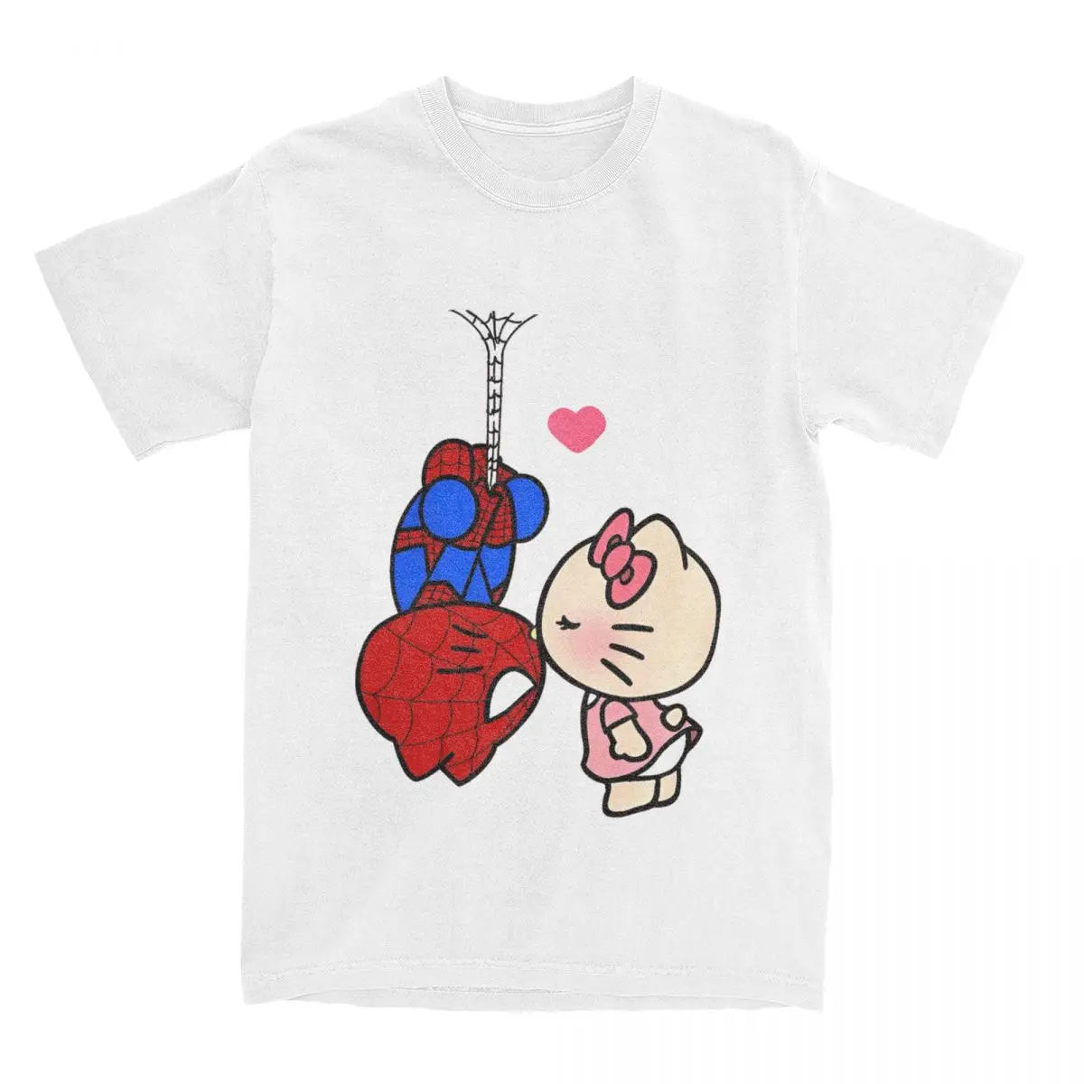 Sanrio Hello Kitty Cartoon Spiderman T Shirt Couple  Pure Cotton T Shirts Summer