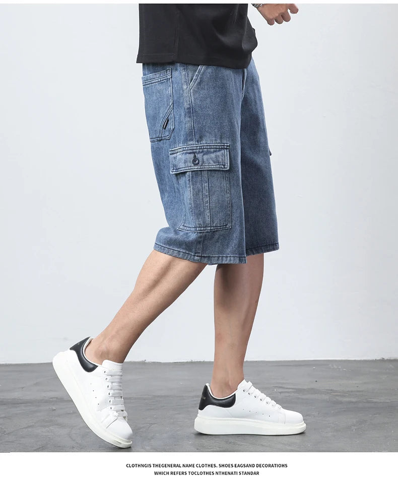 Denim Shorts for Men's Cargo Pants Baggy Bermuda Jeans Male Beach Pants