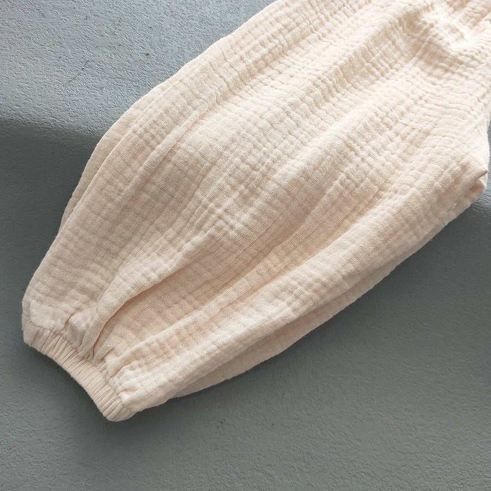 Summer Boys Cotton Linen Solid Color Loose Pleated Pant