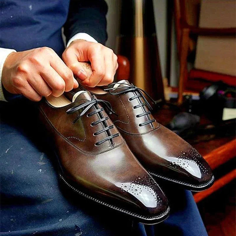 Men Brown Black Business Lace-up Pu Office  Brogue Shoes