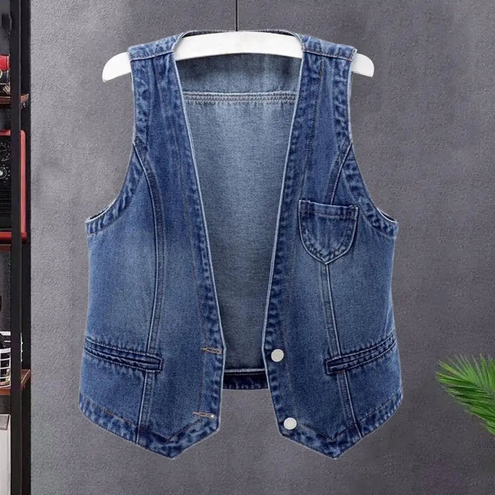 Women Long-sleeved Vintage Denim Vest