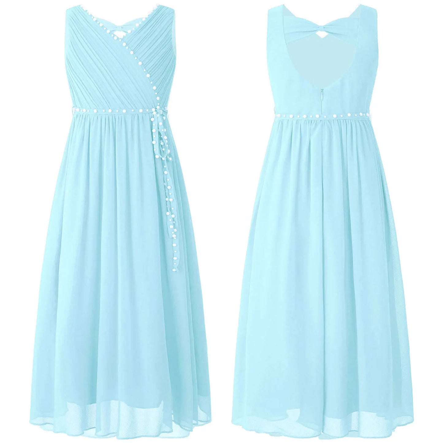 Girls Elegant Beaded Chiffon Party Summer Dress