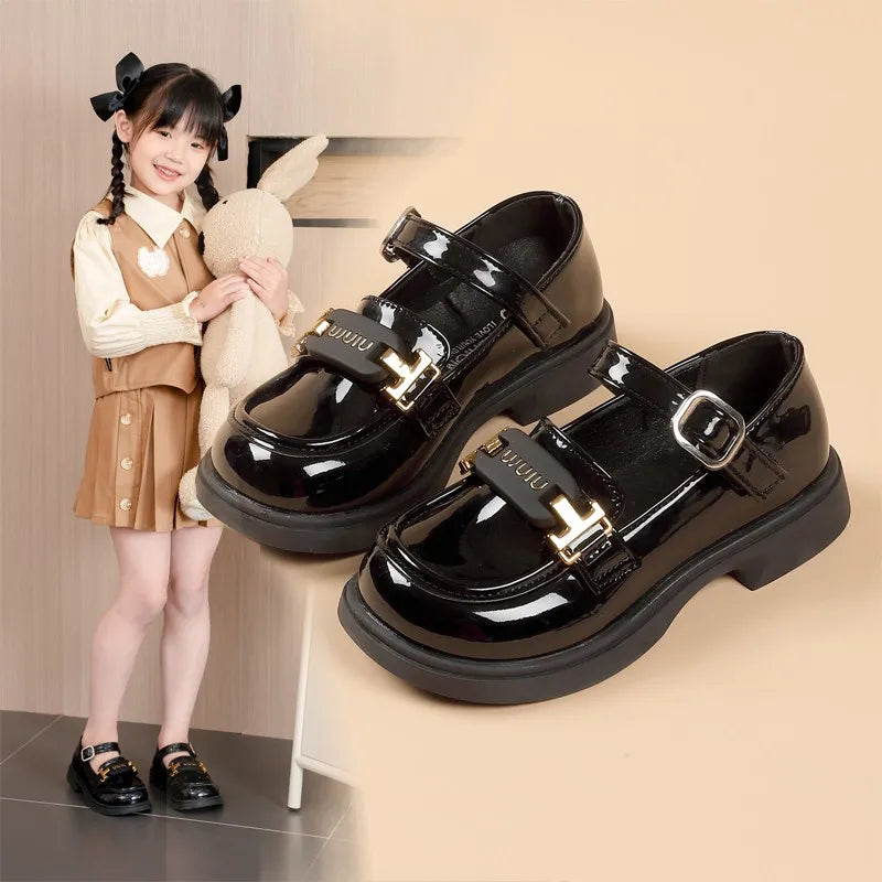 Autumn New Black Little Girl Single Shoes