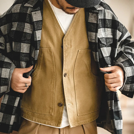 Ärmellose Vintage-Jagdjacke in Khaki für Herren