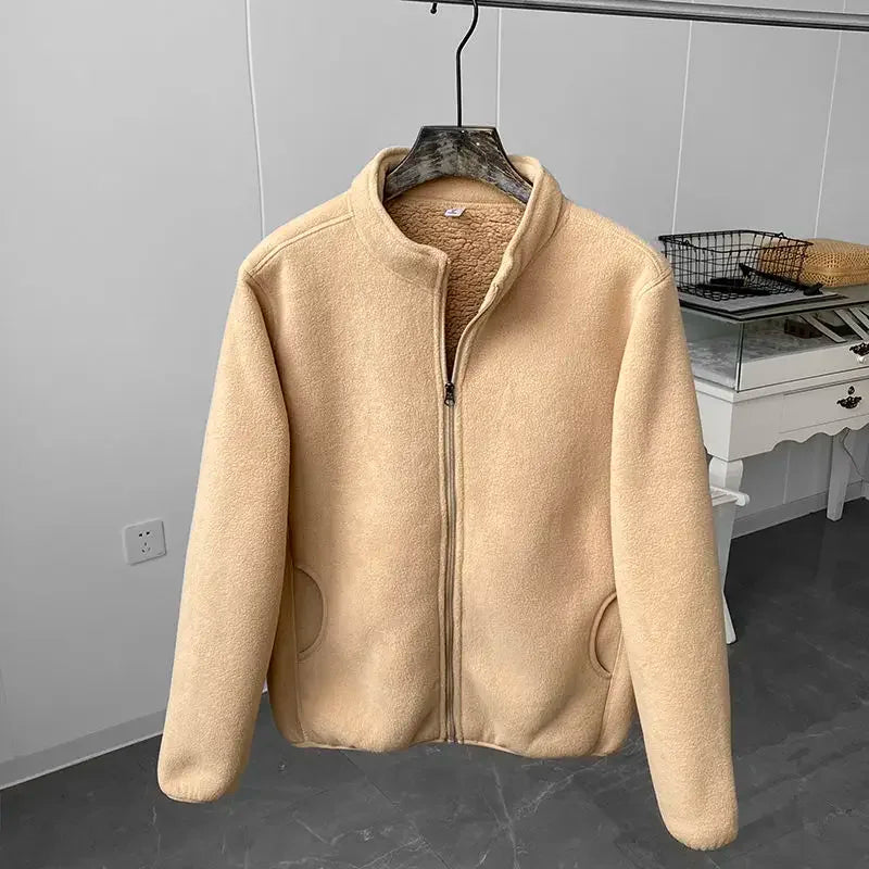 Neuer Winterfleece-Mantel mit Sherpa-Fleece in Volltonfarbe