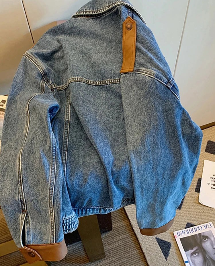 New Blue Vintage Patchwork Denim Jacket