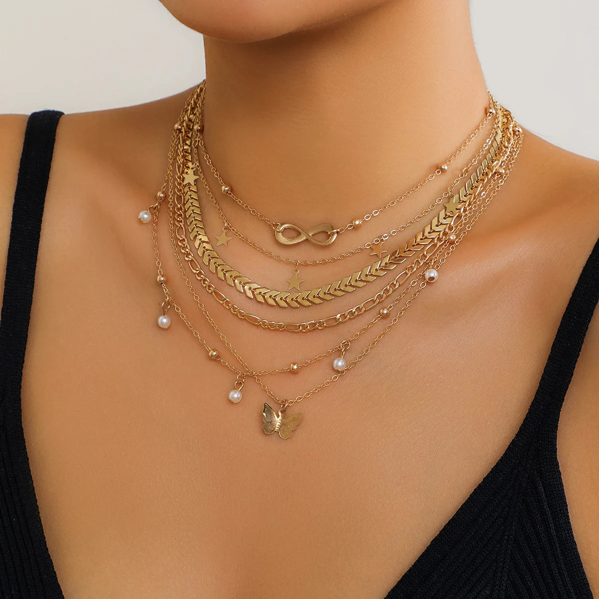 Women Multilayer Thin Link Choker Aesthetic Wed Jewelry