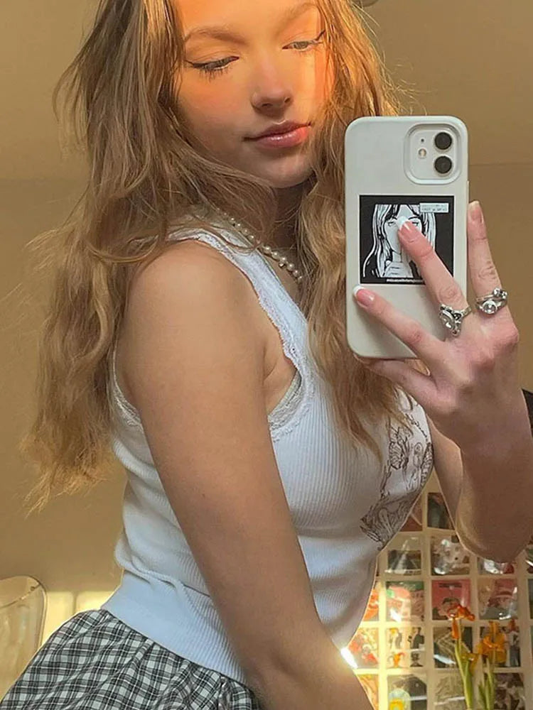 Lace Trim White  Top