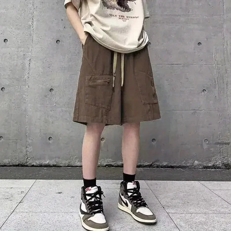 Korean style multi pocket cargo shorts