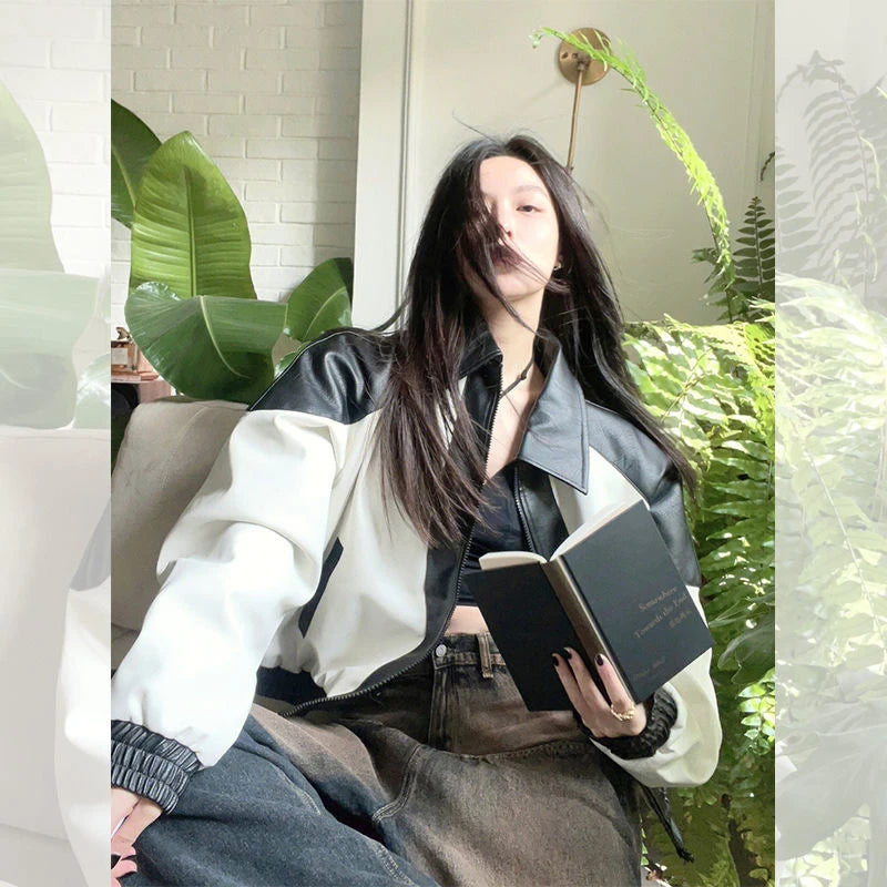 Women Oversized Patchwork Motorcycle Coat