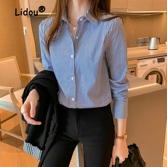 New Long Sleeve Turn-down Collar Korean All-match Lady Shirt